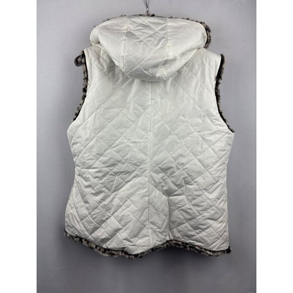 Women’s Kristen Blake XL Reversible Vest White Puffer and Leopard aprons Faux Fu - Picture 6 of 6